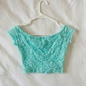 Hollister Aqua Lace Crop Top, XS